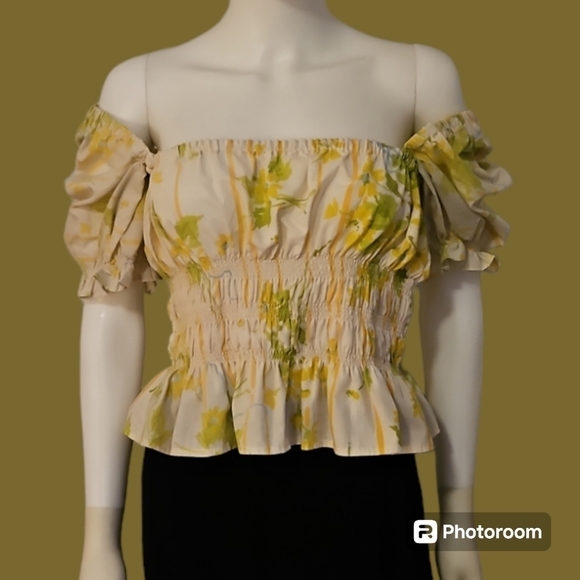 THE CURATED CURVY Puff Sleeve Smock Off Shoulder Colonial Castlecore Crop Top - Picture 3 of 8